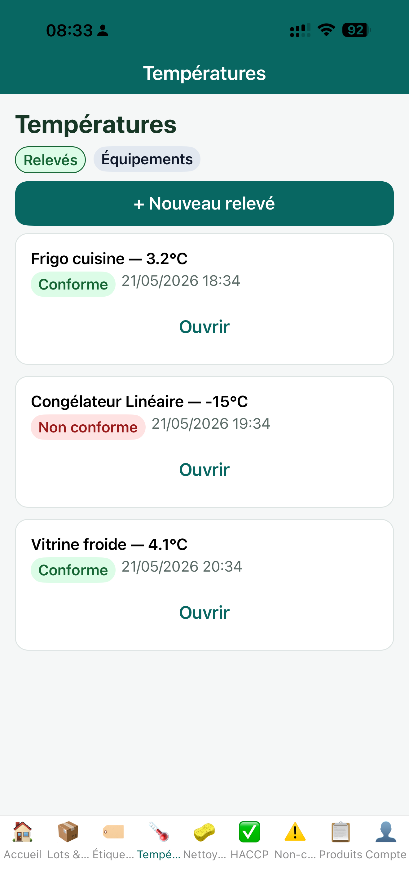 Relevés de température